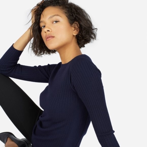 Everlane Navy Wool Blend Boatneck Ribbed Sweater - Picture 2 of 8